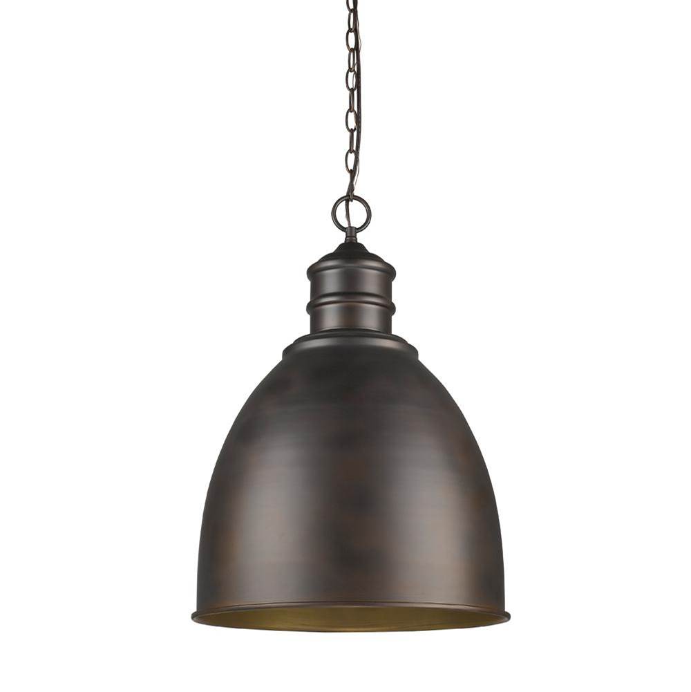 Acclaim Lighting Colby 1-Light Oil-Rubbed Bronze Pendant With Raw Brass Interior Shade