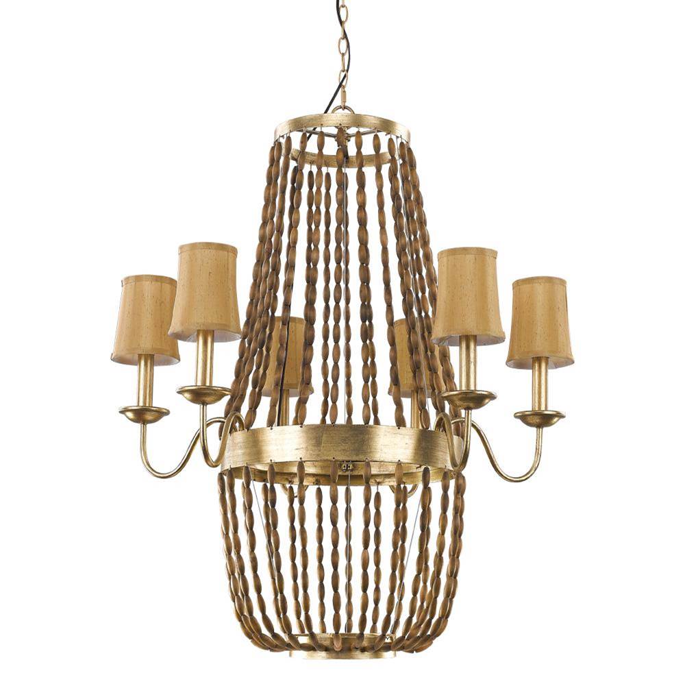 Acclaim Lighting Anastasia 12-Light Antique Gold Leaf Chandelier With Wooden Beaded Chains And Gold Fabric Shades
