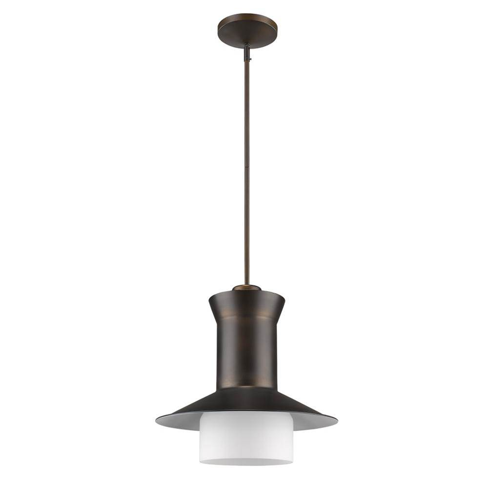 Acclaim Lighting Greta 1-Light Oil-Rubbed Bronze Pendant With Gloss White Interior And Etched Glass Shade