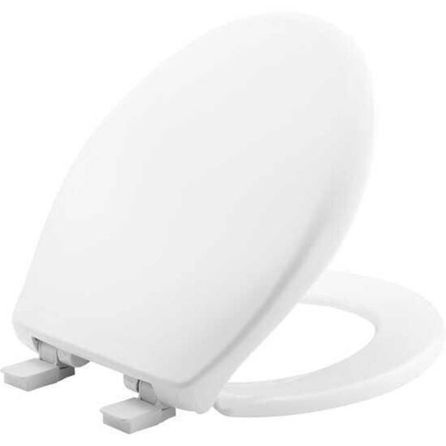 Bemis Round Plastic Toilet Seat Cotton White Never Loosens Removes for Cleaning Slow-Close Adjustable with Extra Stability