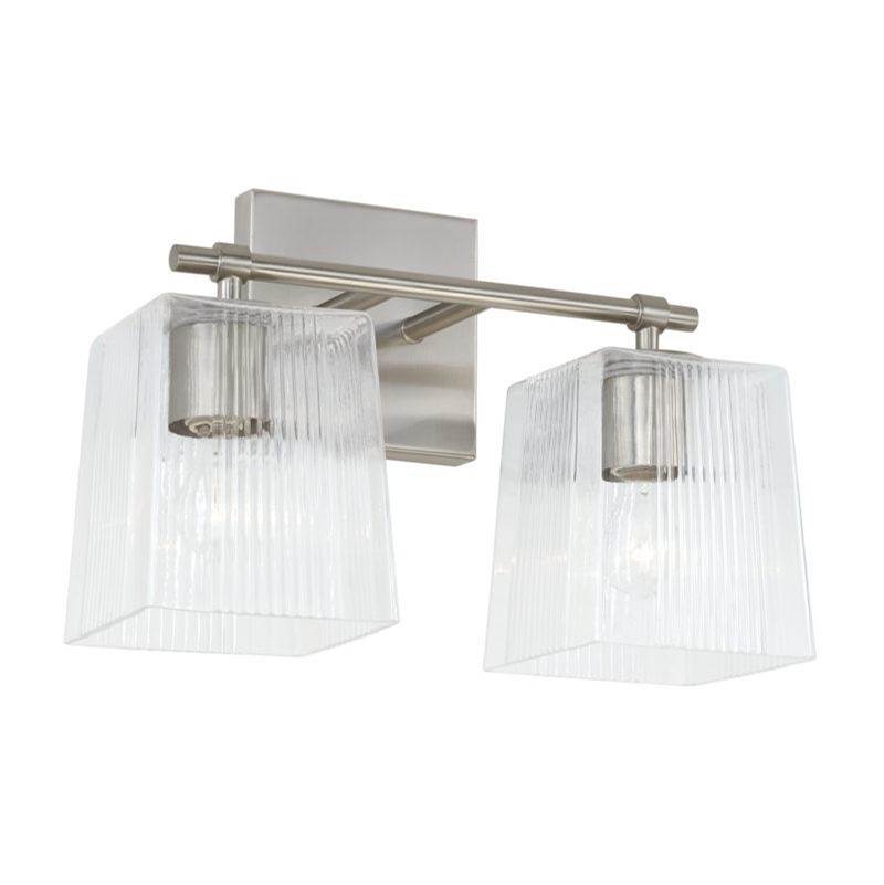 Capital Lighting Lexi 2-Light Vanity in Brushed Nickel with Clear Fluted Glass