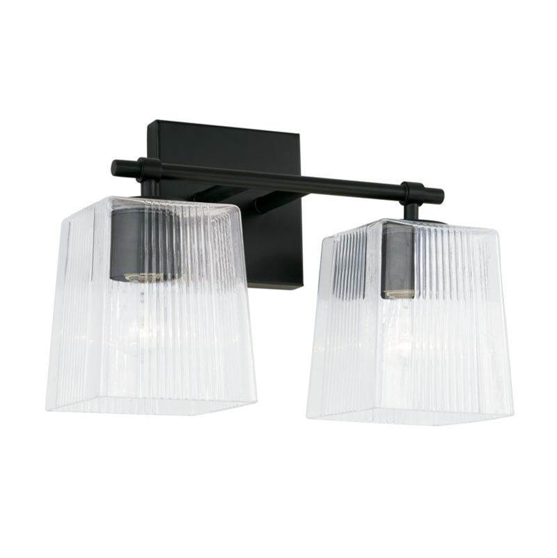 Capital Lighting Lexi 2-Light Vanity in Matte Black with Clear Fluted Glass
