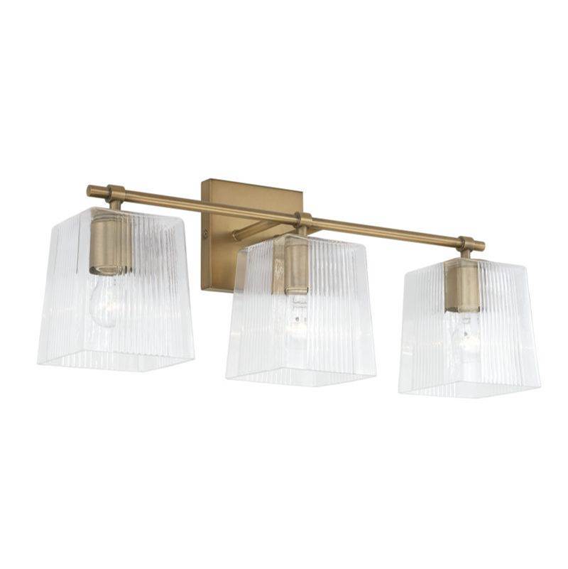 Capital Lighting Lexi 3-Light Vanity in Aged Brass with Clear Fluted Glass