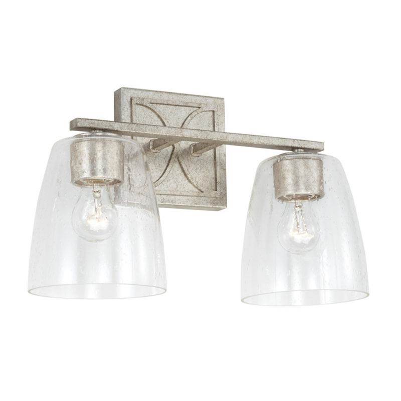 Capital Lighting Sylvia 2-Light Vanity in Antique Silver with Clear Seeded Glass