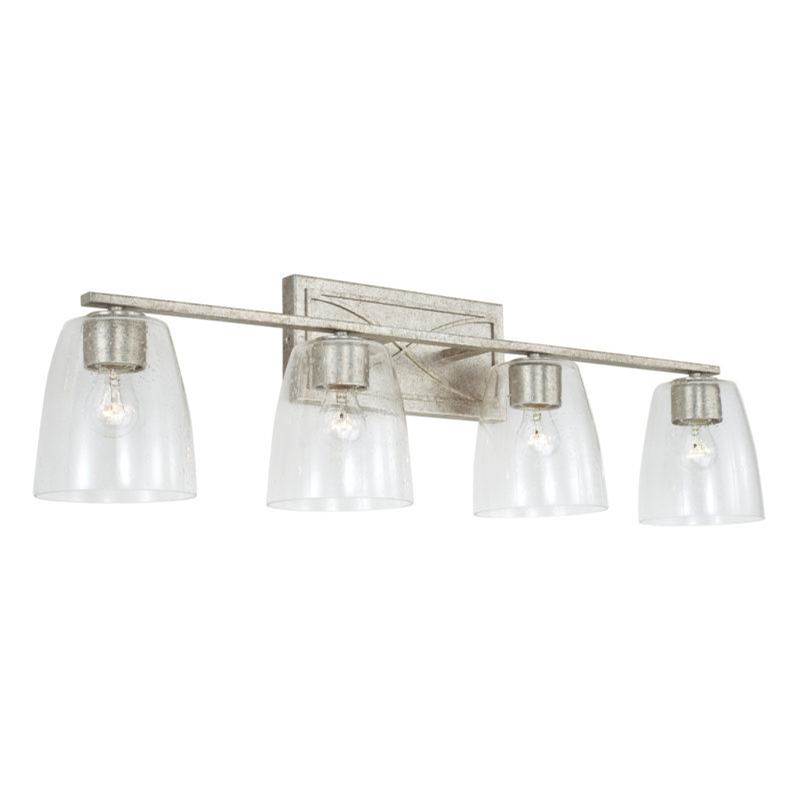 Capital Lighting Sylvia 4-Light Vanity in Antique Silver with Clear Seeded Glass
