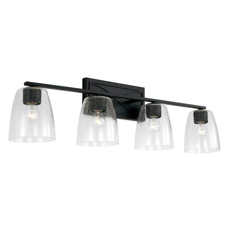 Capital Lighting Sylvia 4-Light Vanity in Matte Black with Clear Seeded Glass