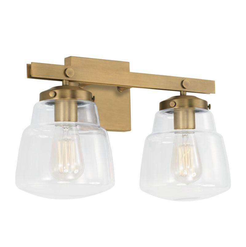 Capital Lighting Dillon 2-Light Vanity in Aged Brass with Clear Glass