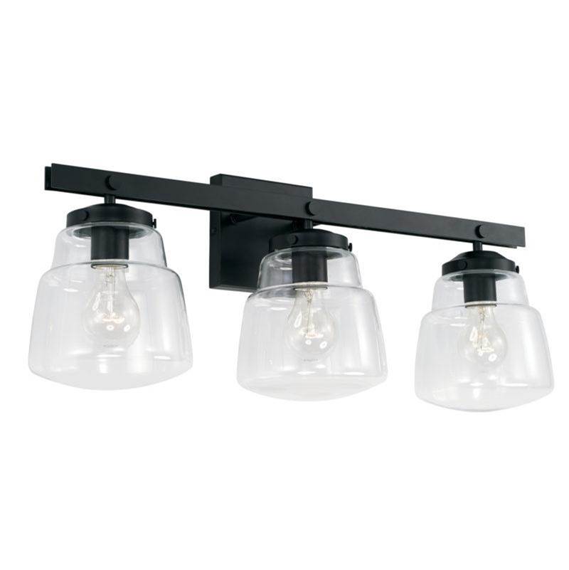 Capital Lighting Dillon 3-Light Vanity in Matte Black with Clear Glass
