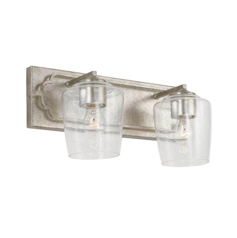 Capital Lighting Merrick 2-Light Vanity in Antique Silver with Clear Seeded Glass