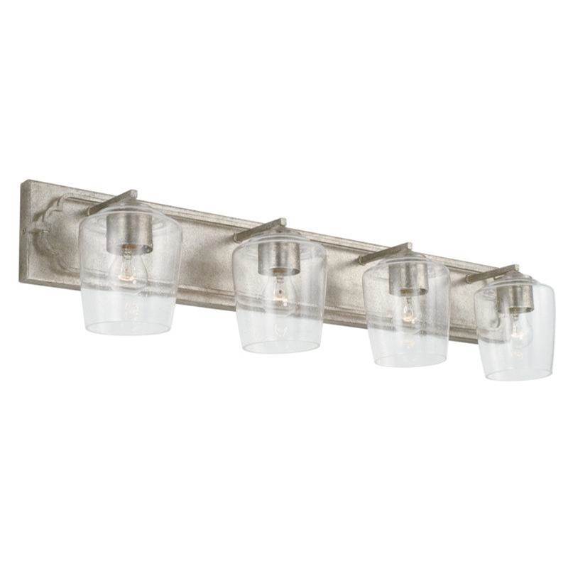Capital Lighting Merrick 4-Light Vanity in Antique Silver with Clear Seeded Glass