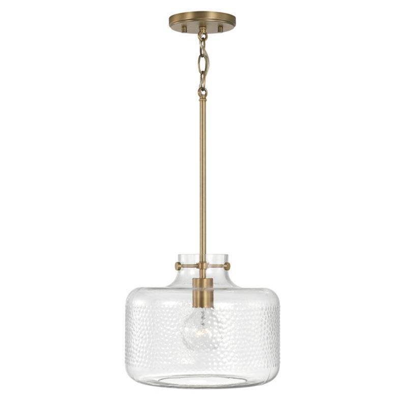 Capital Lighting 1-Light Pendant in Aged Brass with Clear Pebbled Glass