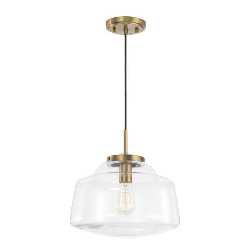 Capital Lighting Dillon 1-Light Pendant in Aged Brass with Clear Glass
