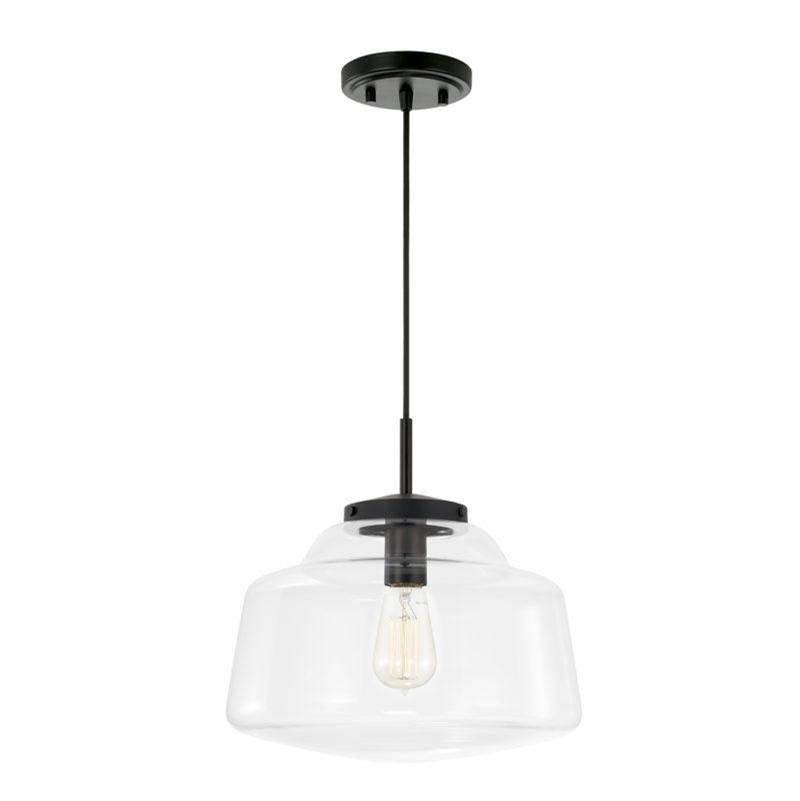 Capital Lighting Dillon 1-Light Pendant in Matte Black with Clear Glass