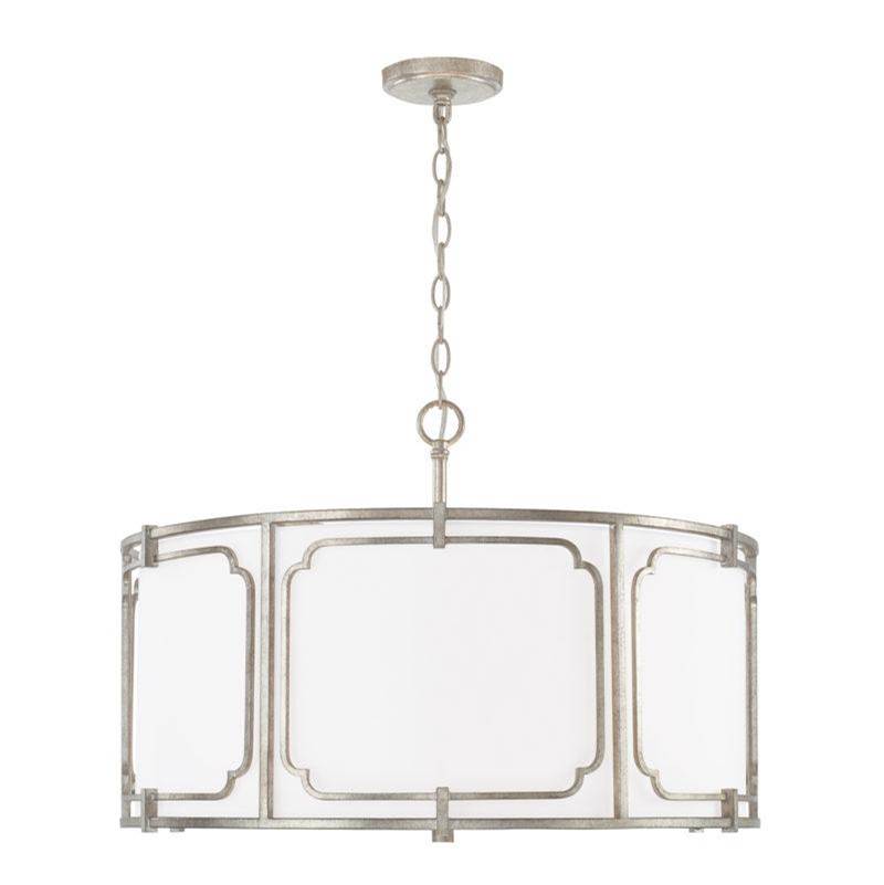 Capital Lighting Merrick 4-Light Pendant in Antique Silver with White Fabric Shade