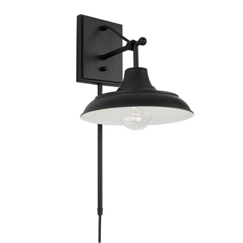 Capital Lighting Jones 1-Light Sconce in Matte Black with Black Metal Shade with White Interior