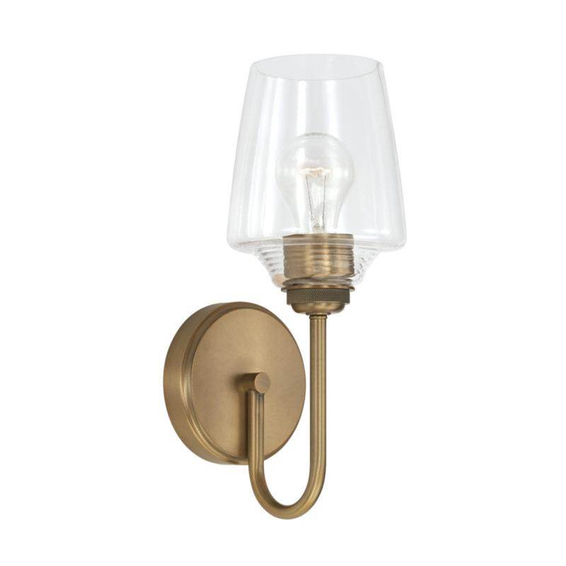 Capital Lighting Miller 1-Light Sconce in Aged Brass with Clear Ribbed Glass