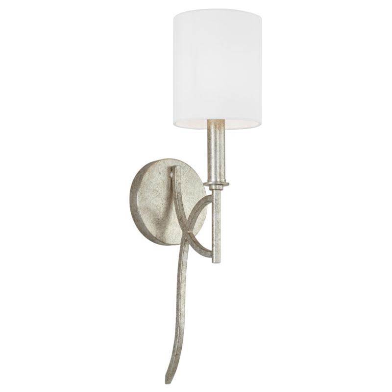Capital Lighting Sylvia 1-Light Sconce in Antique Silver with White Fabric Stay-Straight Shade