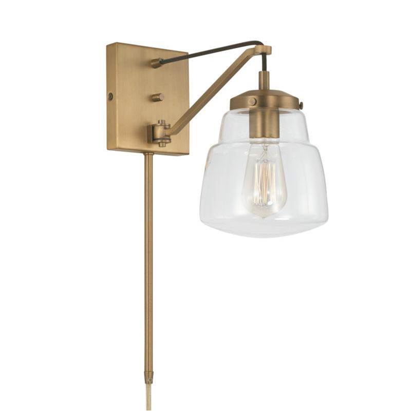 Capital Lighting Dillon 1-Light Sconce in Aged Brass with Clear Glass