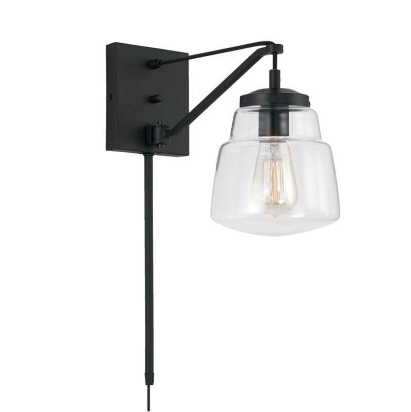 Capital Lighting Dillon 1-Light Sconce in Matte Black with Clear Glass