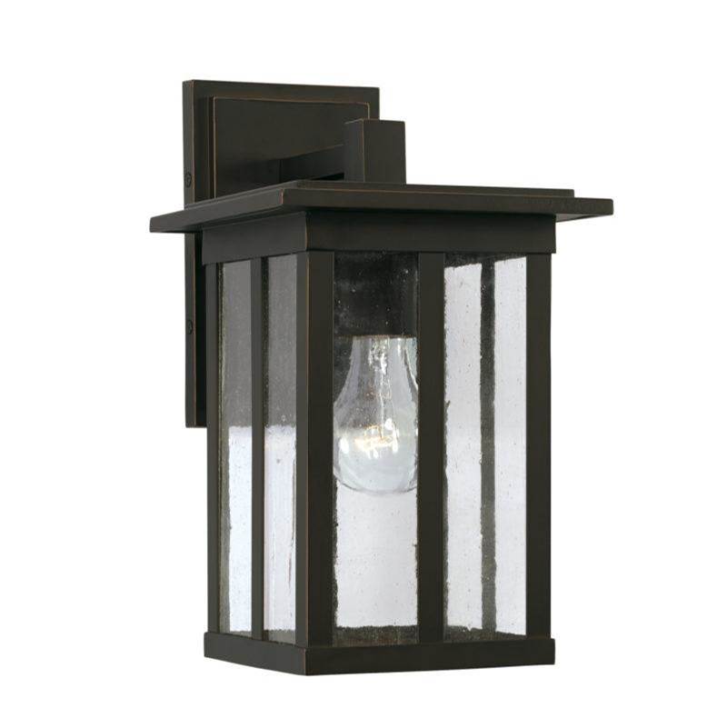 Capital Lighting Barrett 1-Light Outdoor Wall-Lantern in Oiled Bronze with Antiqued Glass