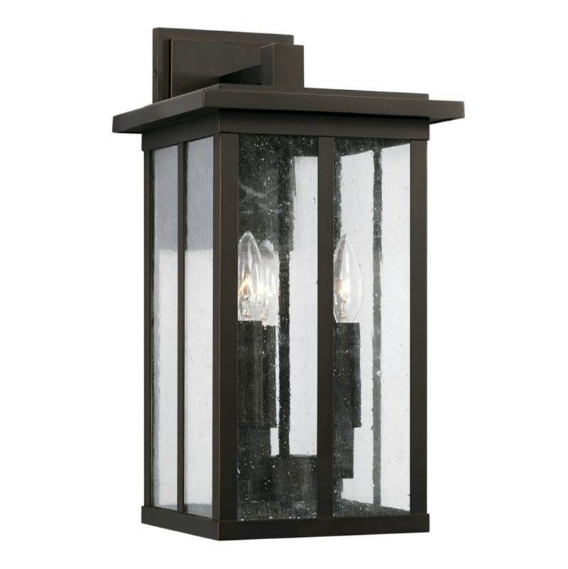 Capital Lighting Barrett 3-Light Outdoor Wall-Lantern in Oiled Bronze with Antiqued Glass