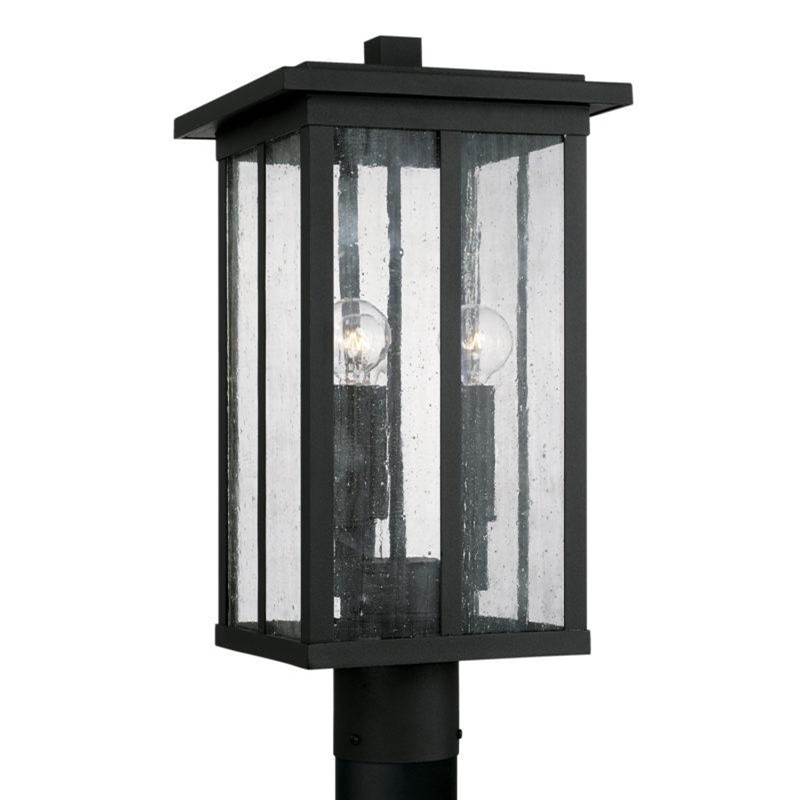 Capital Lighting Barrett 3-Light Outdoor Post-Lantern in Black with Antiqued Glass