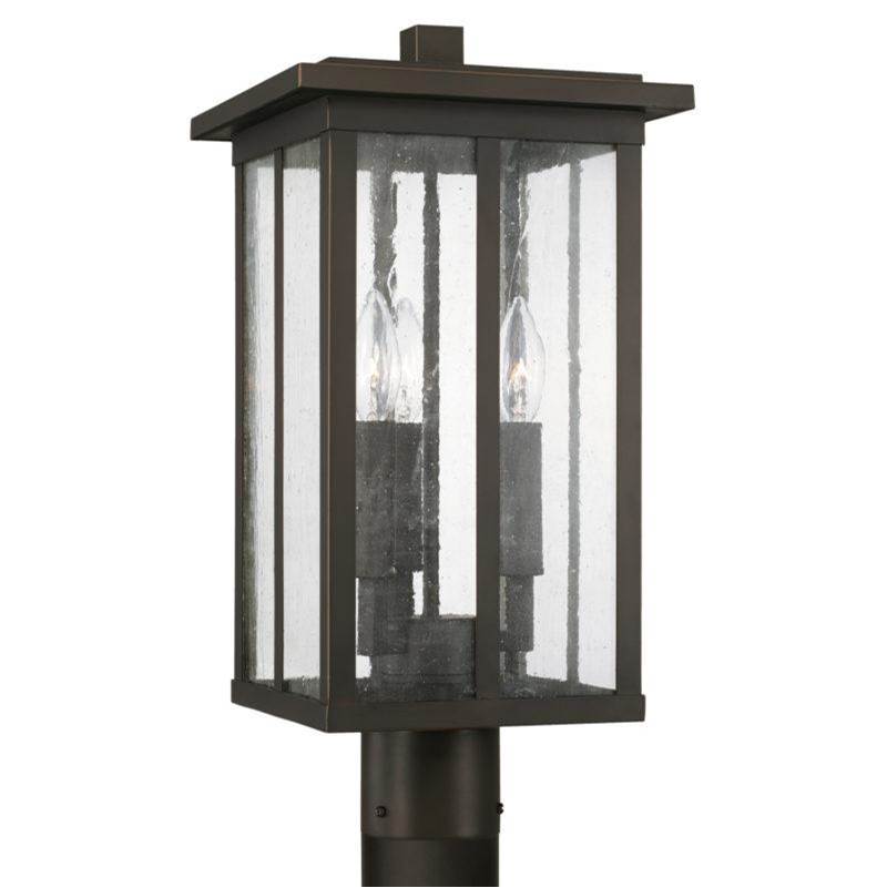Capital Lighting Barrett 3-Light Outdoor Post-Lantern in Oiled Bronze with Antiqued Glass