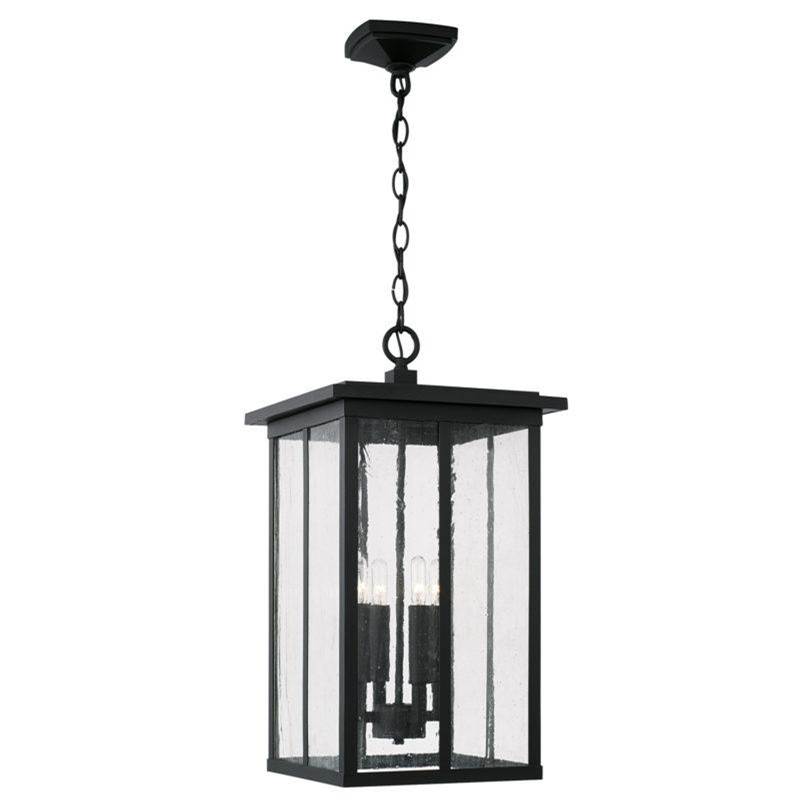 Capital Lighting Barrett 4-Light Outdoor Hanging-Lantern in Black with Antiqued Glass