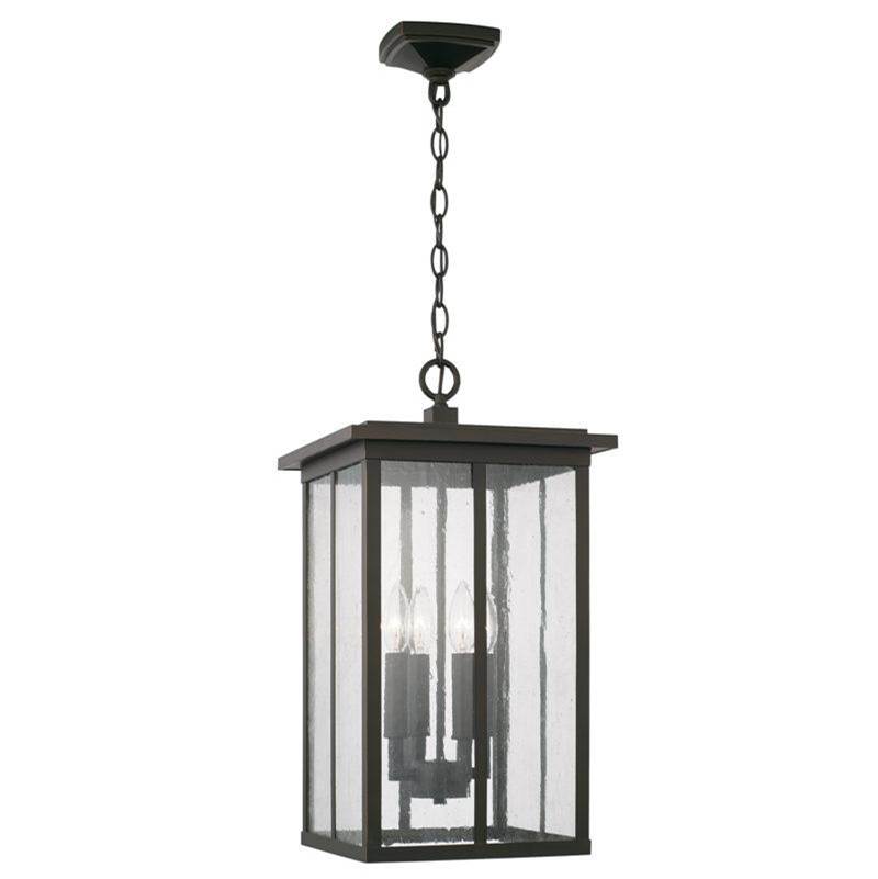 Capital Lighting Barrett 4-Light Outdoor Hanging-Lantern in Oiled Bronze with Antiqued Glass