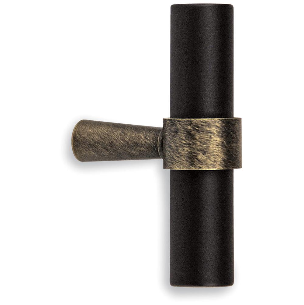 Colonial Bronze T Cabinet Knob Hand Finished in Matte Oil Rubbed Bronze and Matte Satin Bronze