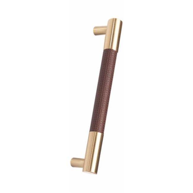 Colonial Bronze Leather Accented Round Appliance Pull, Door Pull, Shower Door Pull, Towel Bar With Straight Posts, Satin Bronze x Pinseal Seal Rock Leather