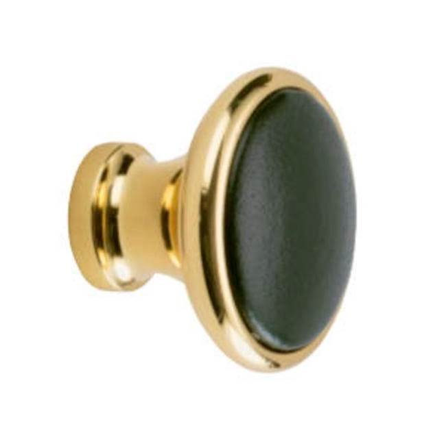 Colonial Bronze Leather Accented Round Cabinet Knob, Distressed Antique Brass x Napoli Pitch Brown Leather