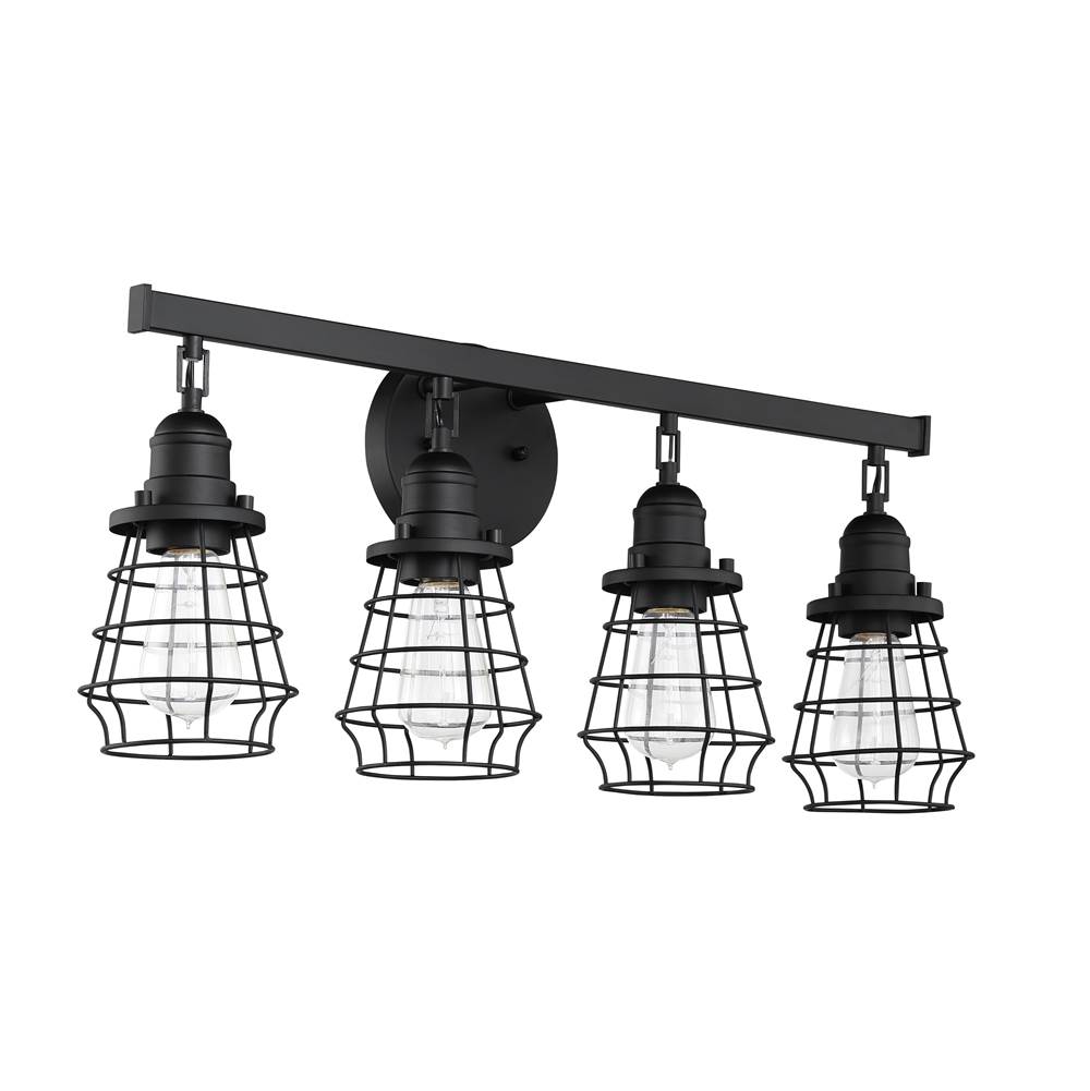 Craftmade Thatcher 4 Light Vanity in Flat Black with Flat Black Cages