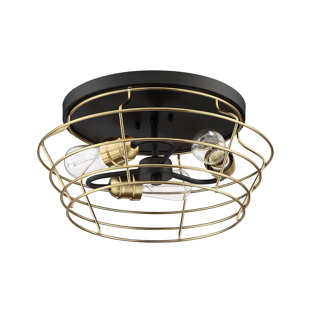Craftmade Thatcher 3 Light Flushmount in Flat Black with Satin Brass Cages