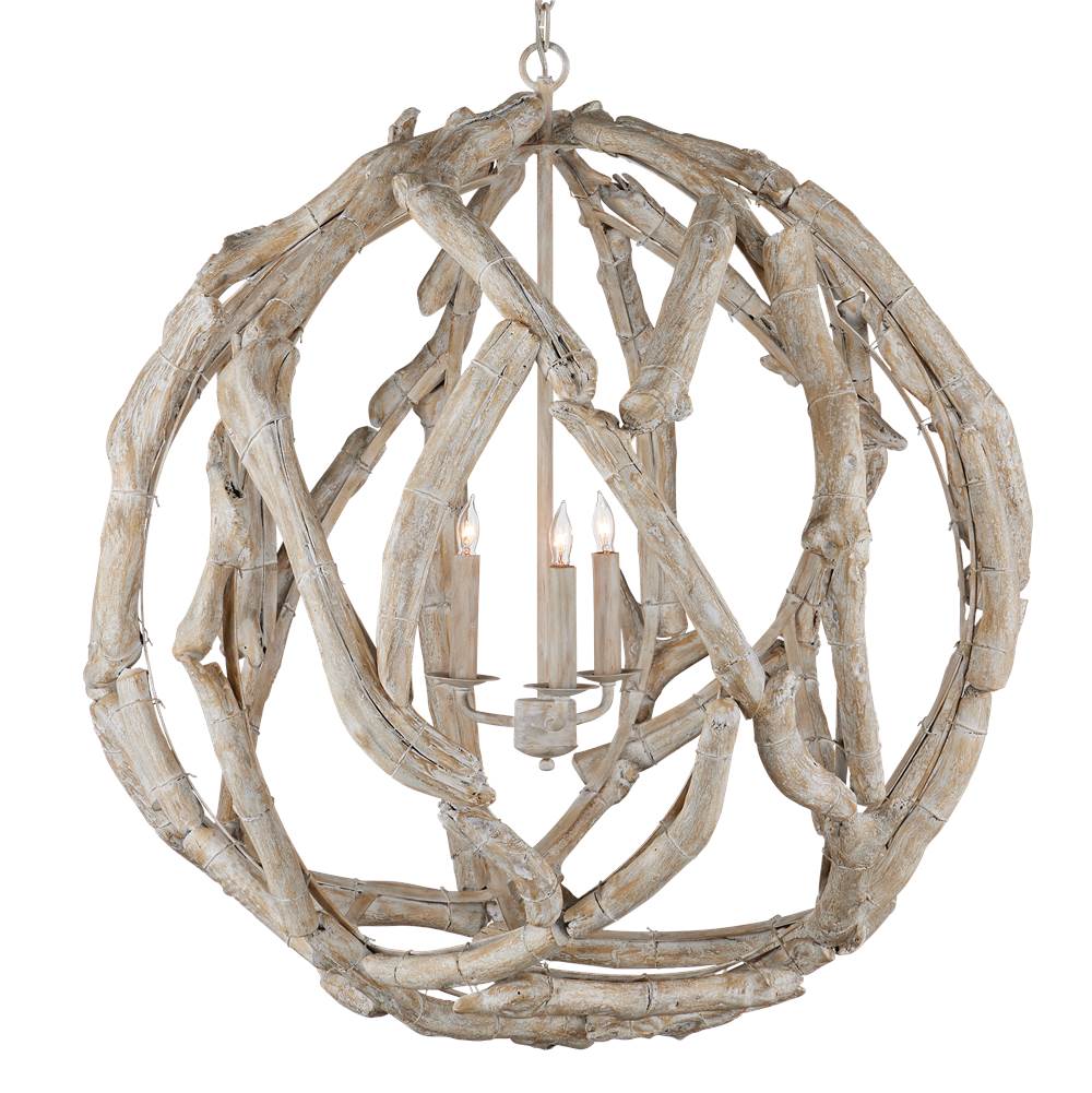 Currey And Company Driftwood Whitewash Orb Chandelier