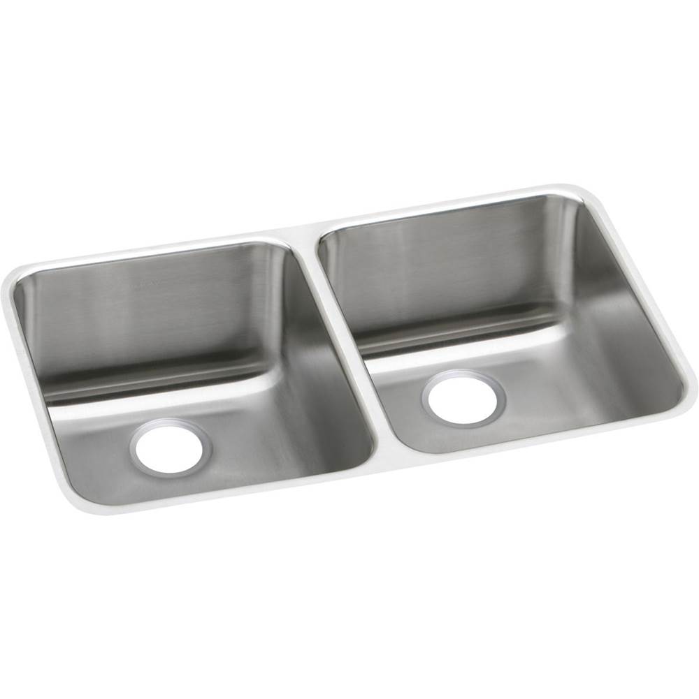 Elkay Lustertone Classic Stainless Steel 30-3/4'' x 18-1/2'' x 10'', Equal Double Bowl Undermount Sink with Right Drain