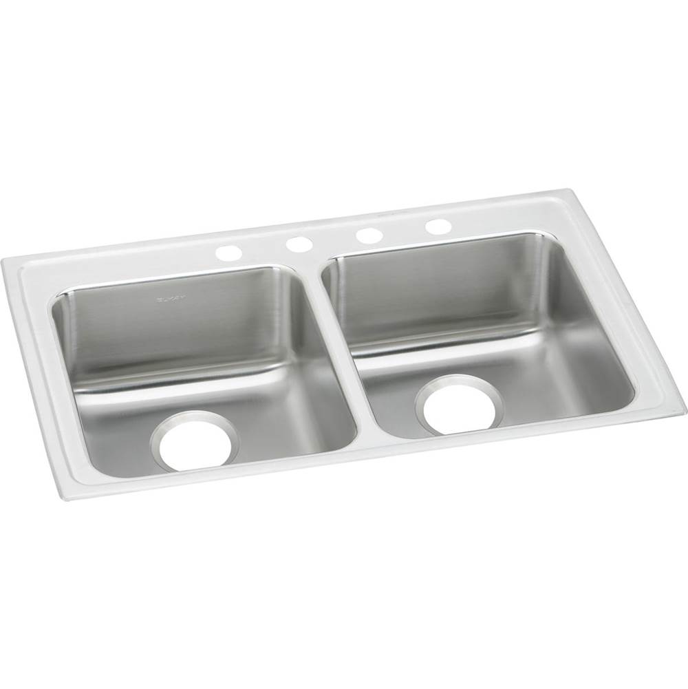 Elkay Lustertone Classic Stainless Steel 33'' x 19-1/2'' x 6-1/2'', 4-Hole Equal Double Bowl Drop-in ADA Sink