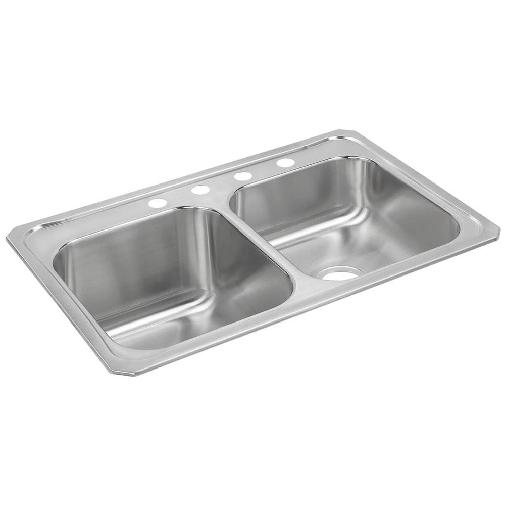 Elkay Celebrity Stainless Steel 33'' x 22'' x 10-1/4'', 1-Hole Equal Double Bowl Drop-in Sink with Right Small Bowl