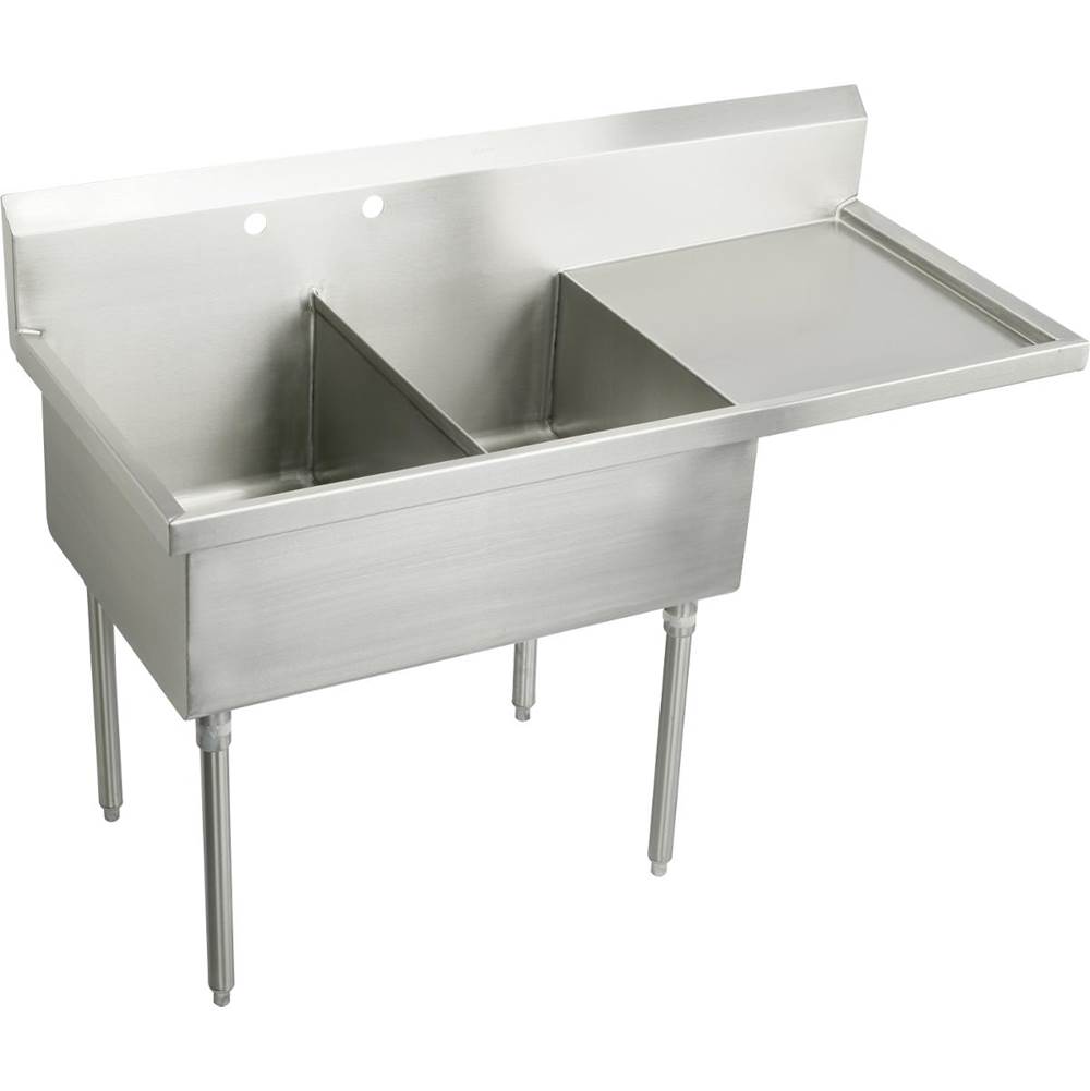 Elkay Weldbilt Stainless Steel 55-1/2'' x 27-1/2'' x 14'' Floor Mount, Double Compartment Scullery Sink with Drainboard