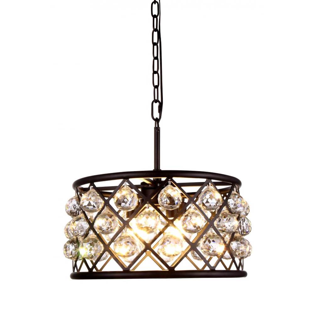 Elegant Lighting 1214 Madison Collection Pendant Lamp D:16in H:9in Lt:4 Mocha Brown Finish Royal Cut Crystal (Clear)