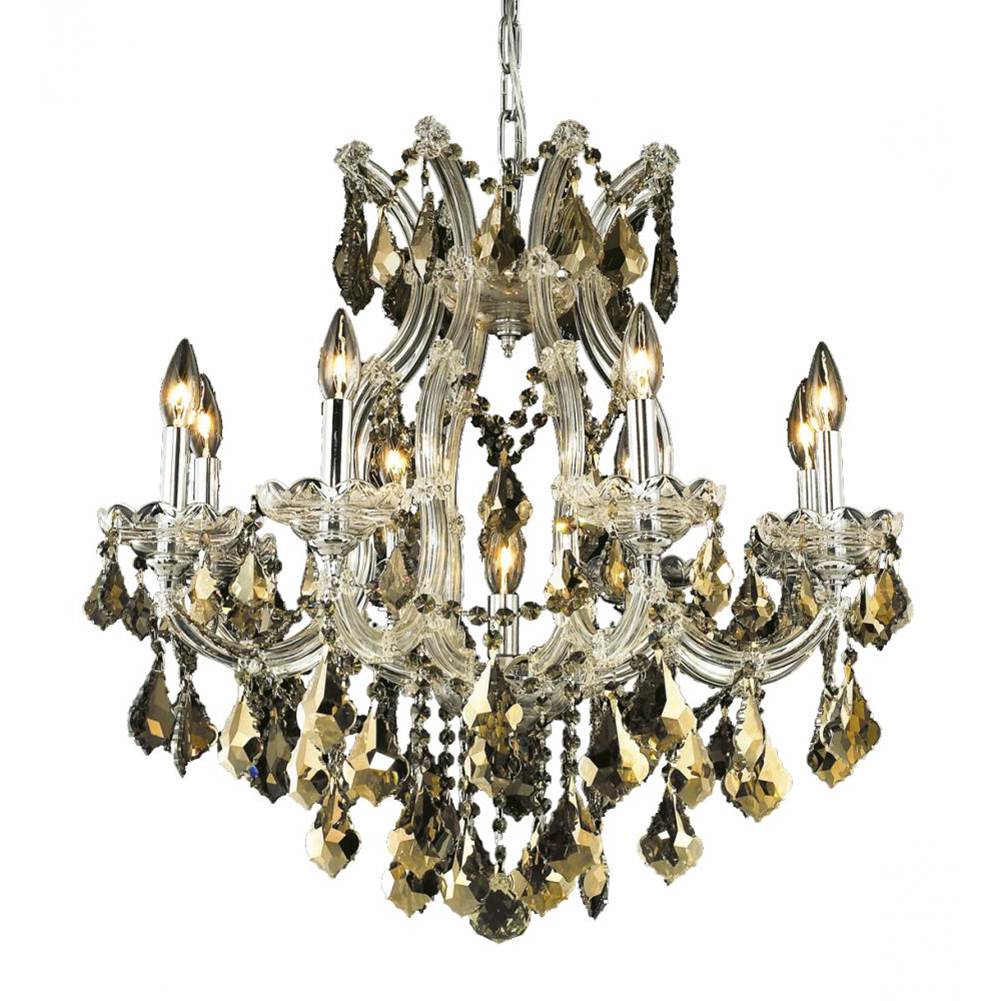 Elegant Lighting Maria Theresa 9 Light Chrome Chandelier Golden Teak (Smoky) Royal Cut Crystal