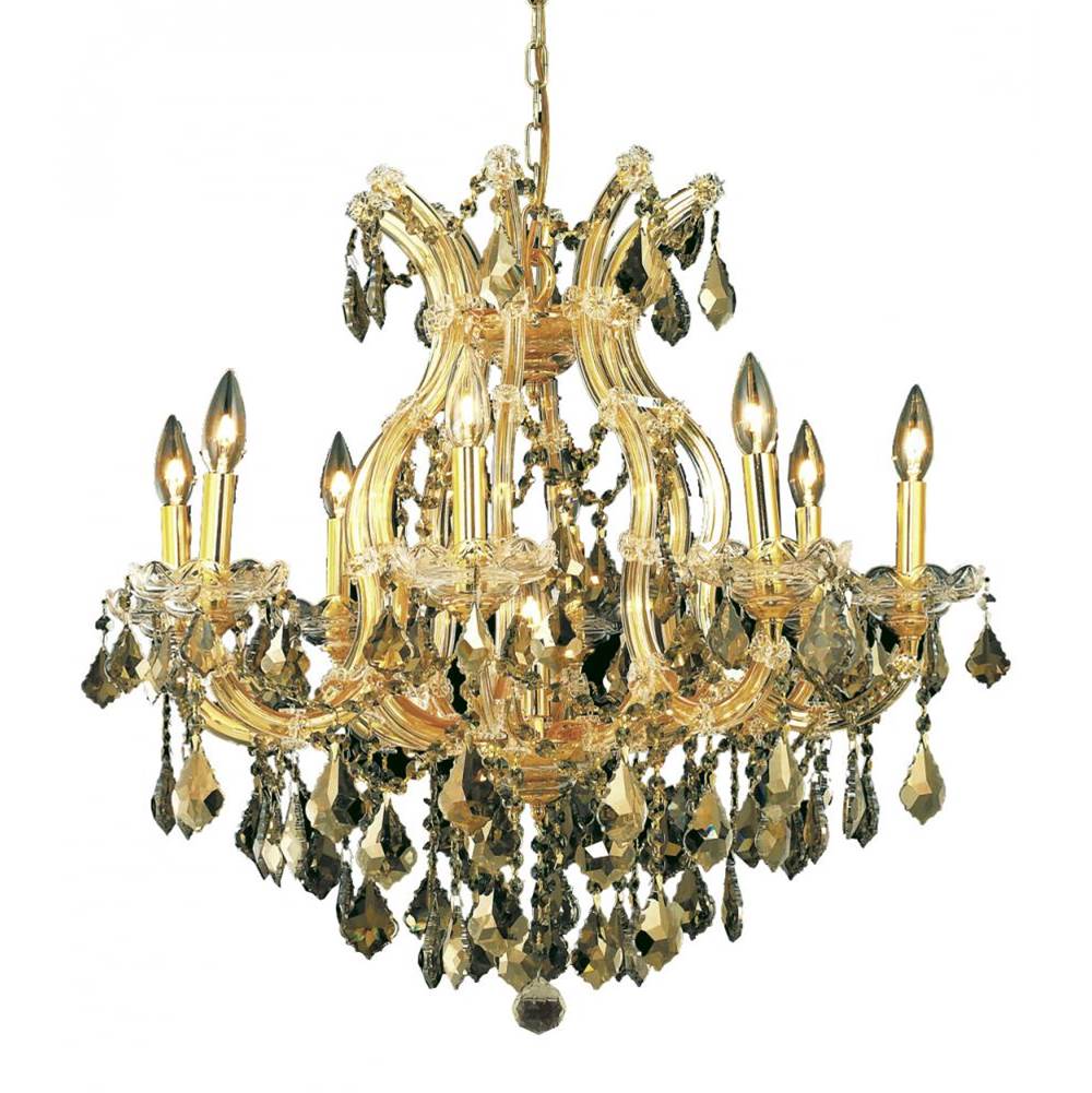 Elegant Lighting Maria Theresa 9 Light Gold Chandelier Golden Teak (Smoky) Royal Cut Crystal