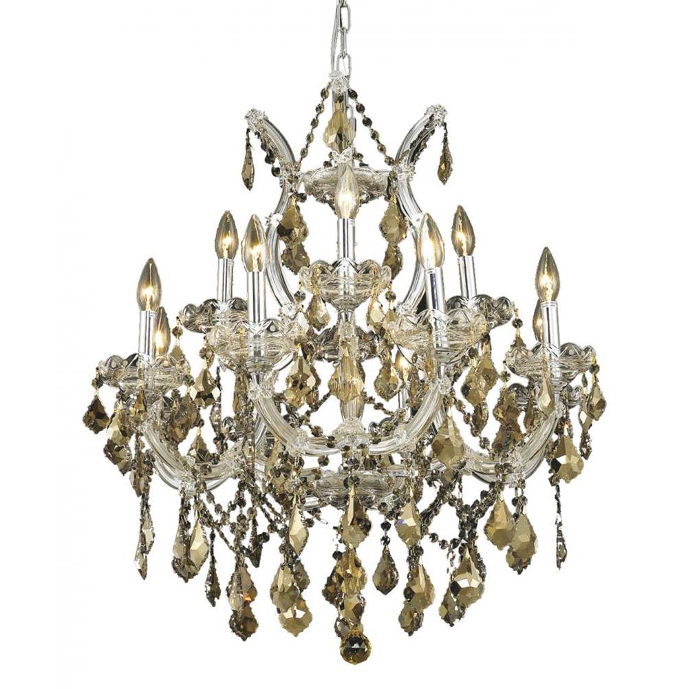 Elegant Lighting Maria Theresa 13 Light Chrome Chandelier Golden Teak (Smoky) Royal Cut Crystal