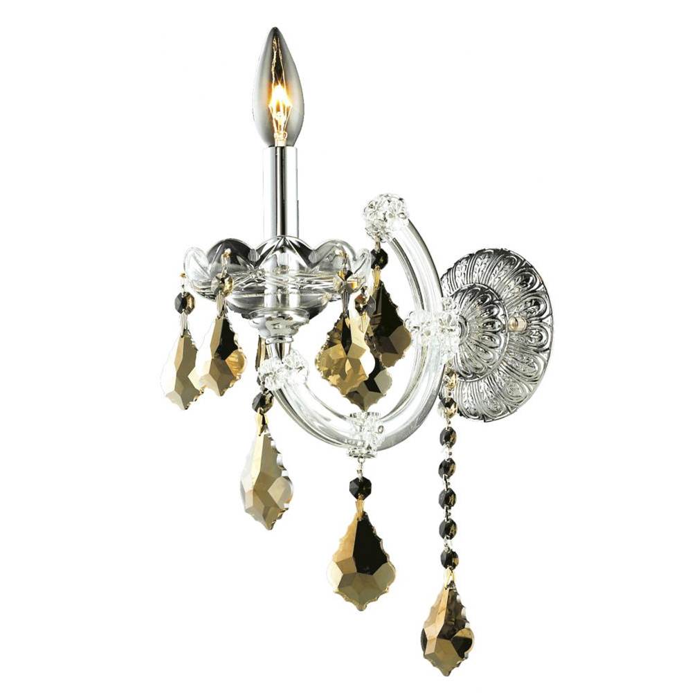 Elegant Lighting Maria Theresa 1 light Chrome Wall Sconce Golden Teak (Smoky) Royal Cut Crystal