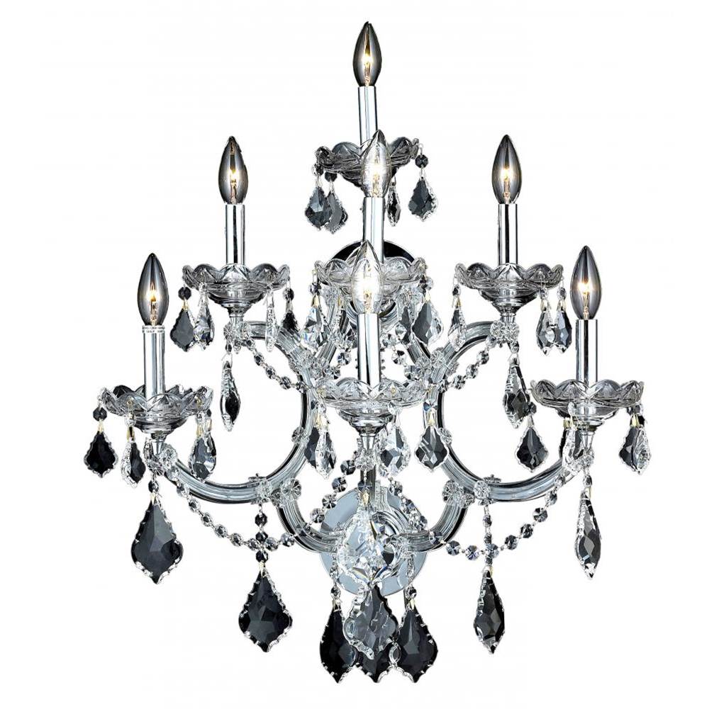 Elegant Lighting Maria Theresa 7 Light Chrome Wall Sconce Clear Royal Cut Crystal