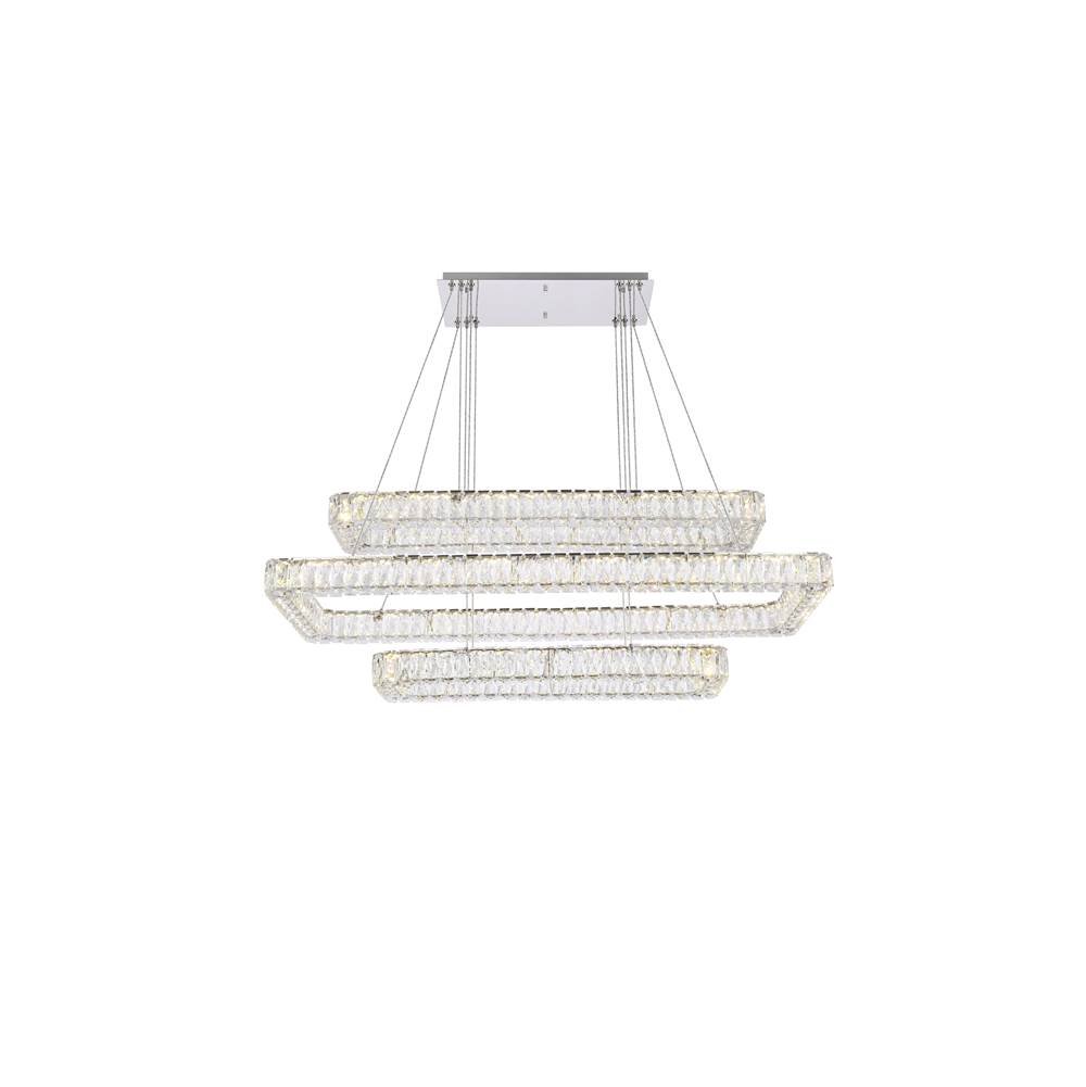 Elegant Lighting Monroe 50 Inch Led Triple Rectangle Pendant In Chrome