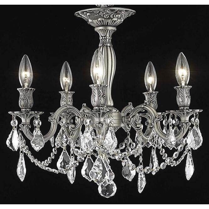 Elegant Lighting Rosalia 5 Light Pewter Flush Mount Clear Royal Cut Crystal
