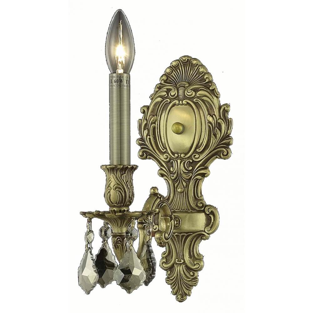 Elegant Lighting Monarch 1 Light French Gold Wall Sconce Golden Teak (Smoky) Royal Cut Crystal