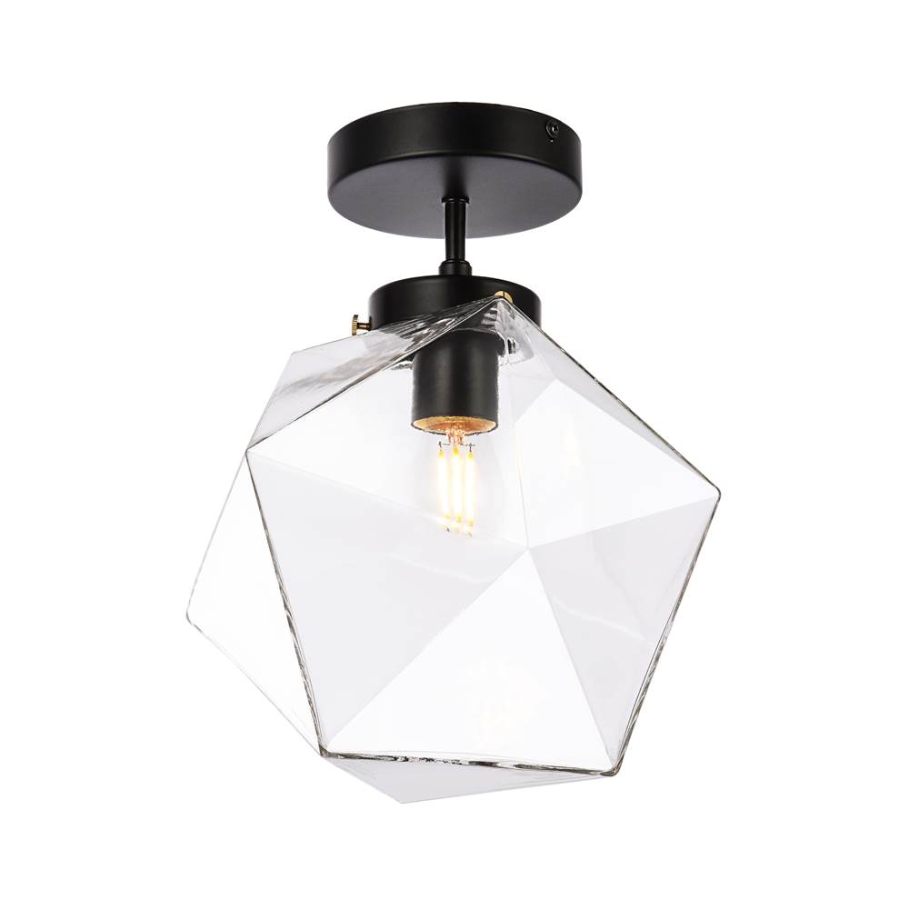 Elegant Lighting Lawrence 1 light black and clear glass flush mount