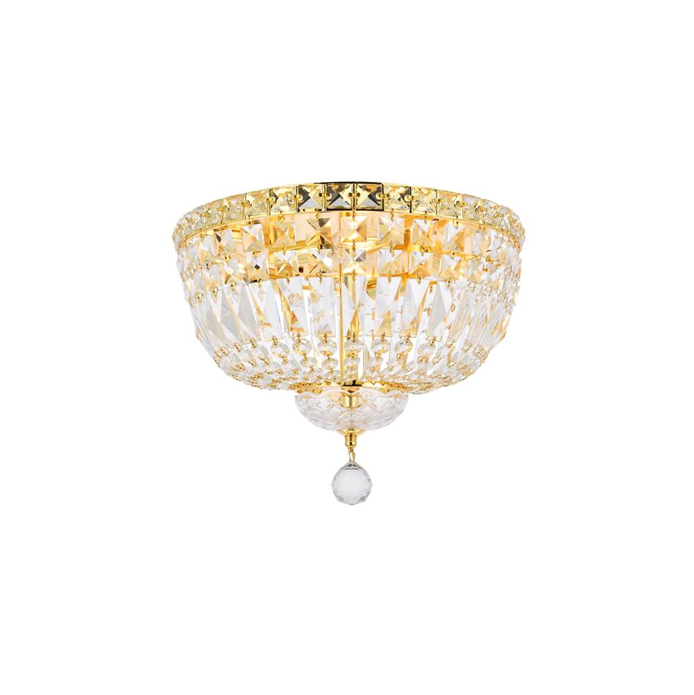 Elegant Lighting Tranquil 4 Light Gold Flush Mount Clear Royal Cut Crystal